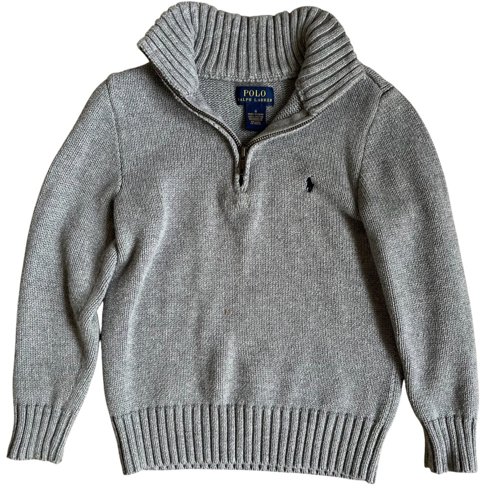 Polo Ralph Lauren Boys Gray 100% Cotton Quarter Zip Mock Neck Sweater Size 6